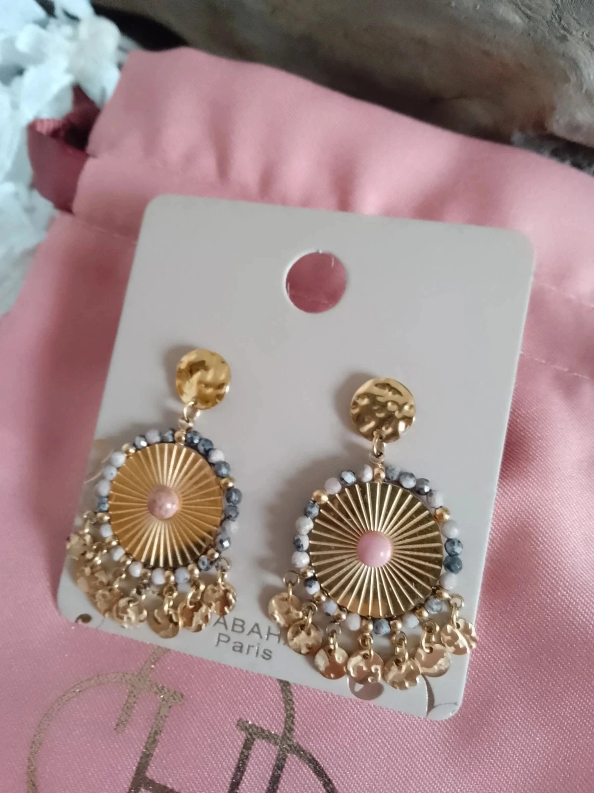 Boucles d'oreilles bohèmes Habaha pampilles et pierres de rodhonite – photo 2
